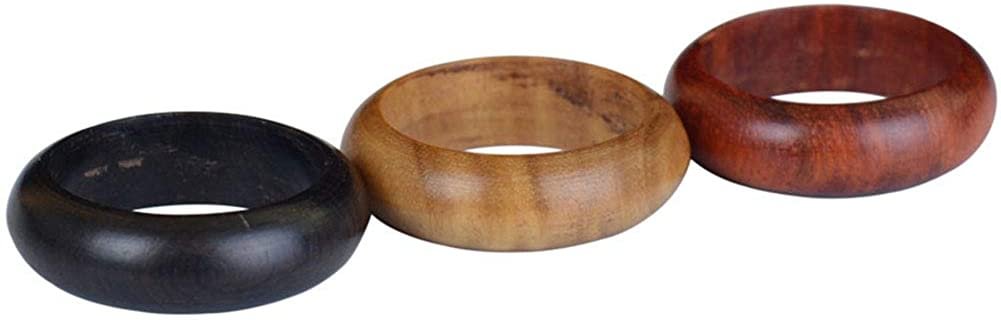 JAJAFOOK 3PCS Classical Simple Couple Wooden Ring Sandalwood Ring Men Wedding Band
