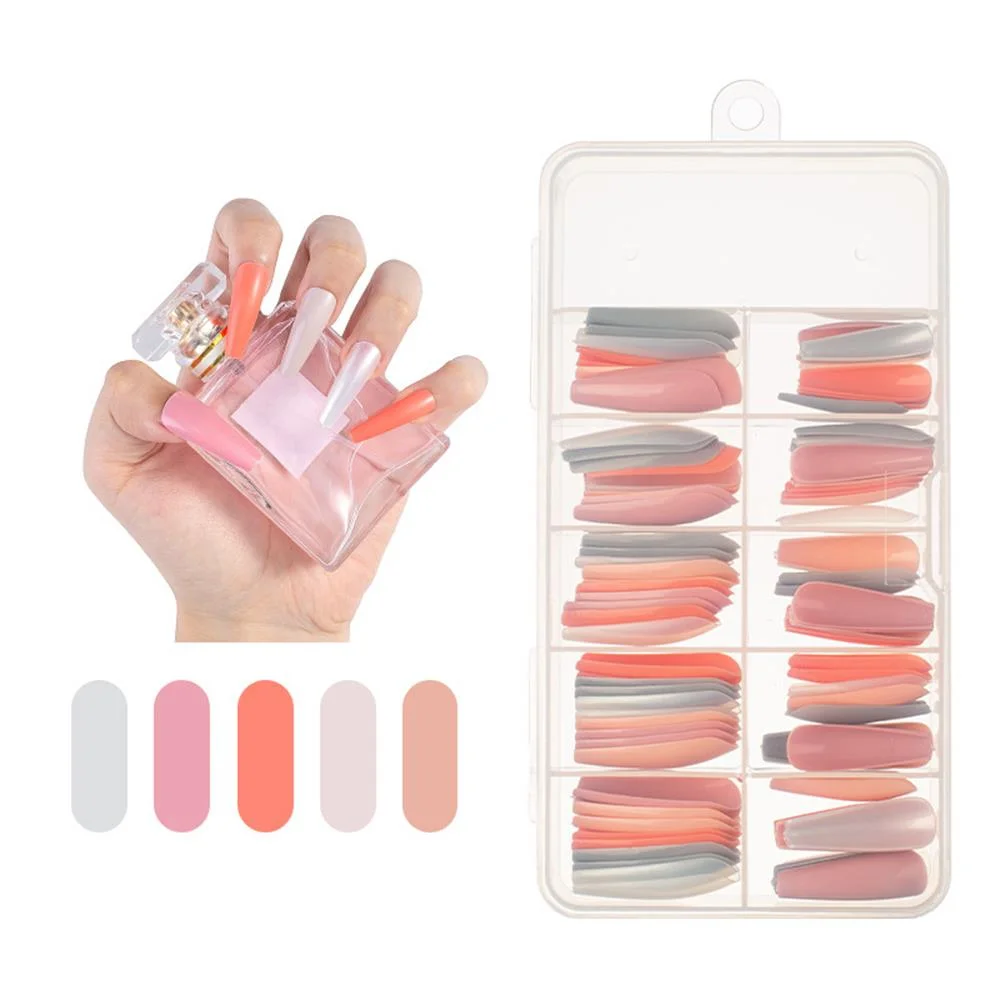 100Pcs Colorful Acrylic False Long Coffin Nails Fake Nails Flat Shape Art Tips Natural Full Cover Fake Nail Tips Manicure Tools-Nail Inspo