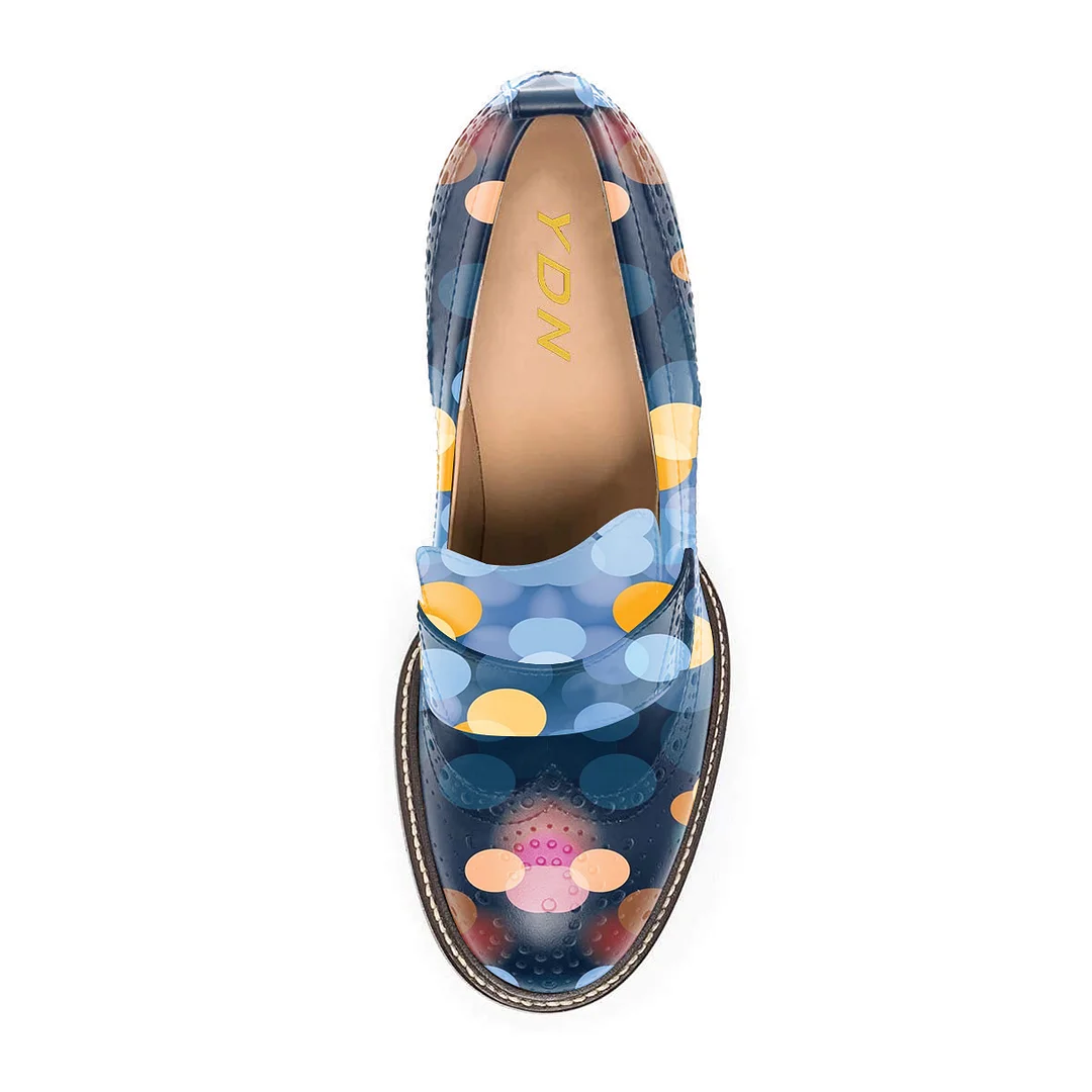 Multicolor Vegan Leather Chunky Heel Polka Dots Loafer Shoes Women