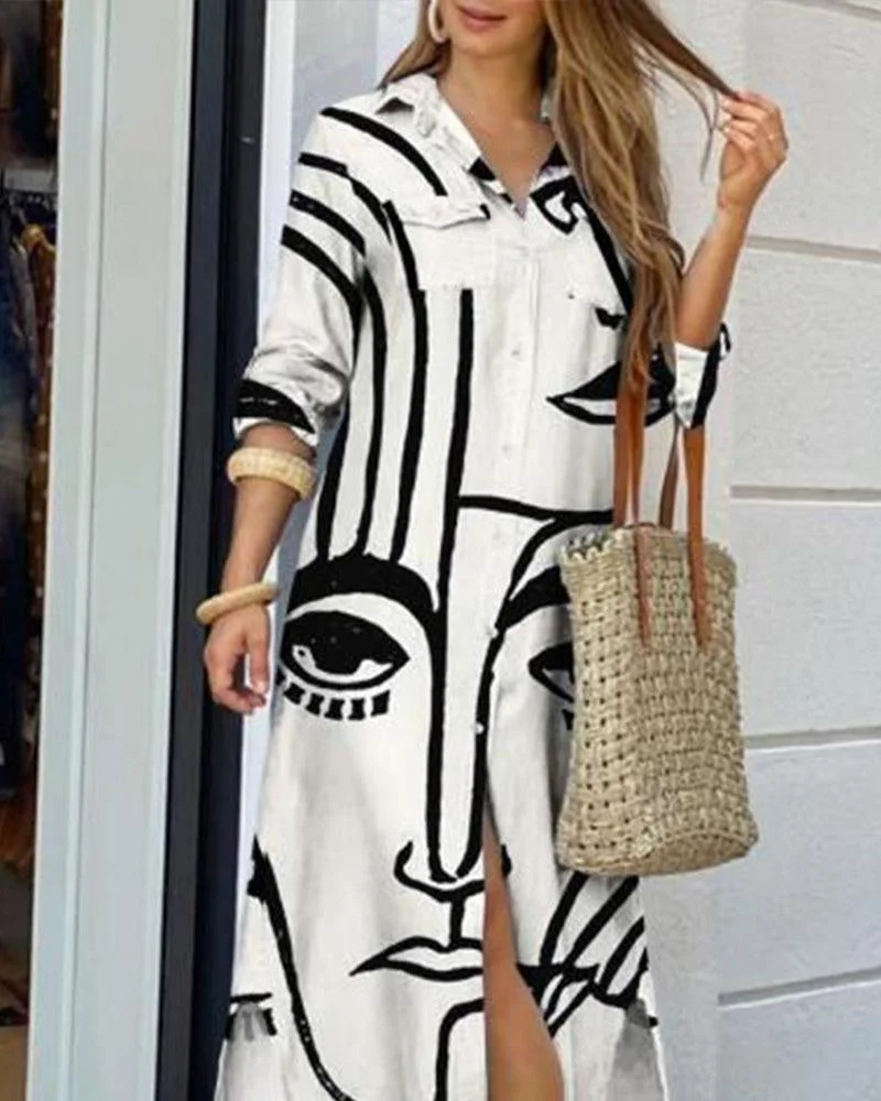 Line Art Print Long Dress