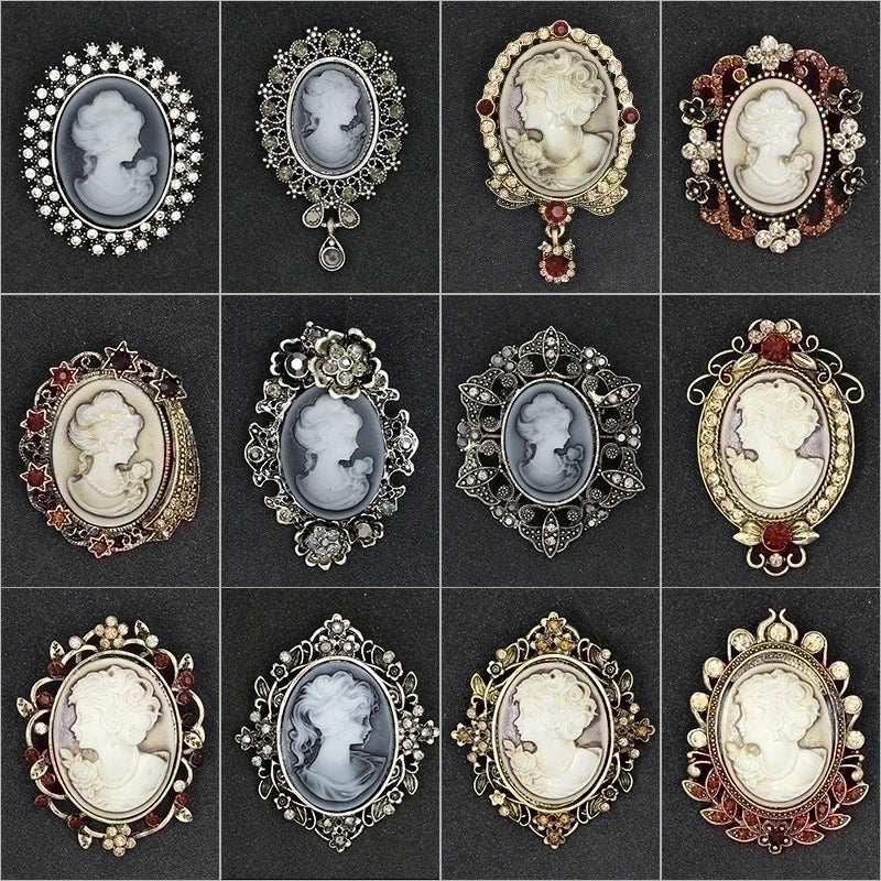 Retro Pin Portrait Alloy Plating Rhinestones Women'S Brooches