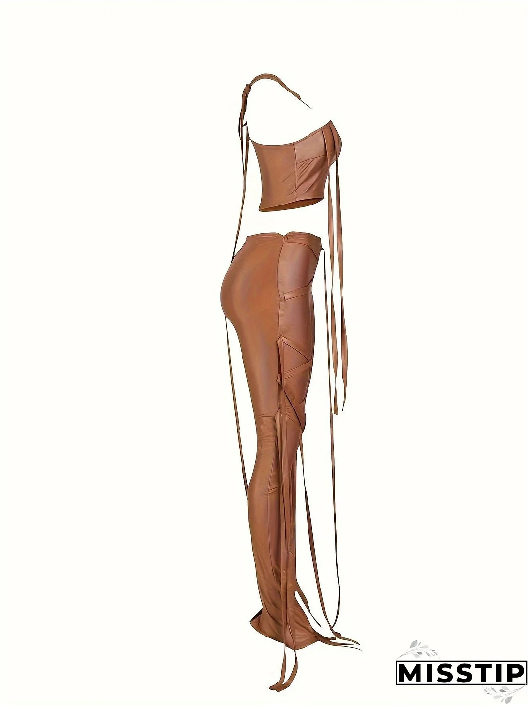 Solid Y2K Two-piece Set, Asymmetrical Sleeveless Tops & Slim Long Length Pants Outfits, Women's Clothing