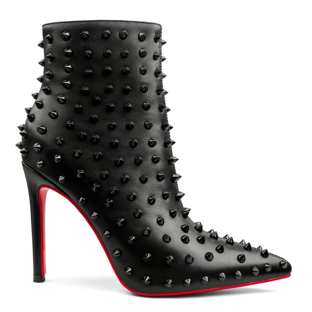 3.94" /4.72" Women's Ankle Boots Red Bottom Shoes Rivet  Closed Pointed Toe Stilettos Booties-MERUMOTE