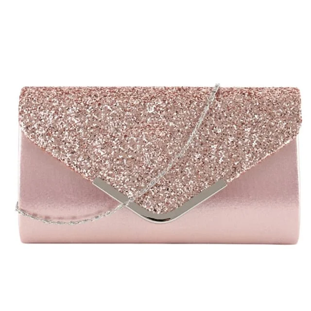 Women's Evening Bag PU Leather Glitter Solid Color Shine Party Clutch Bag