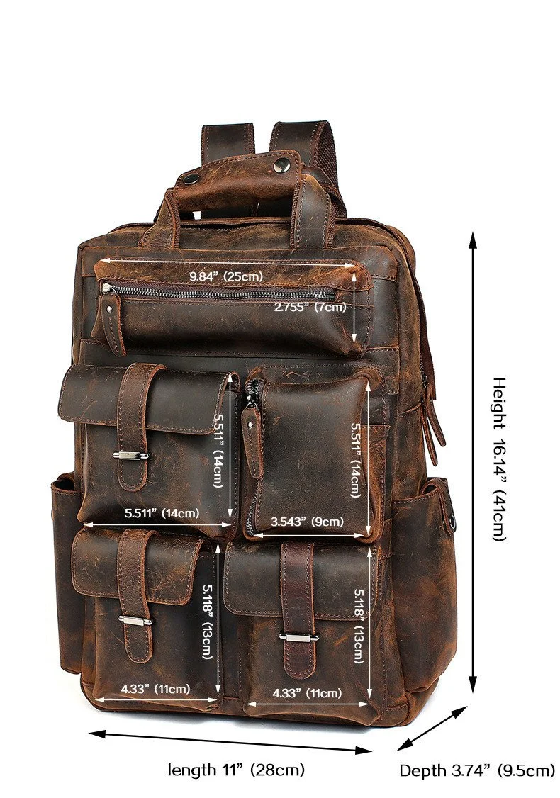 Crazy horse leather tactical business backpack
