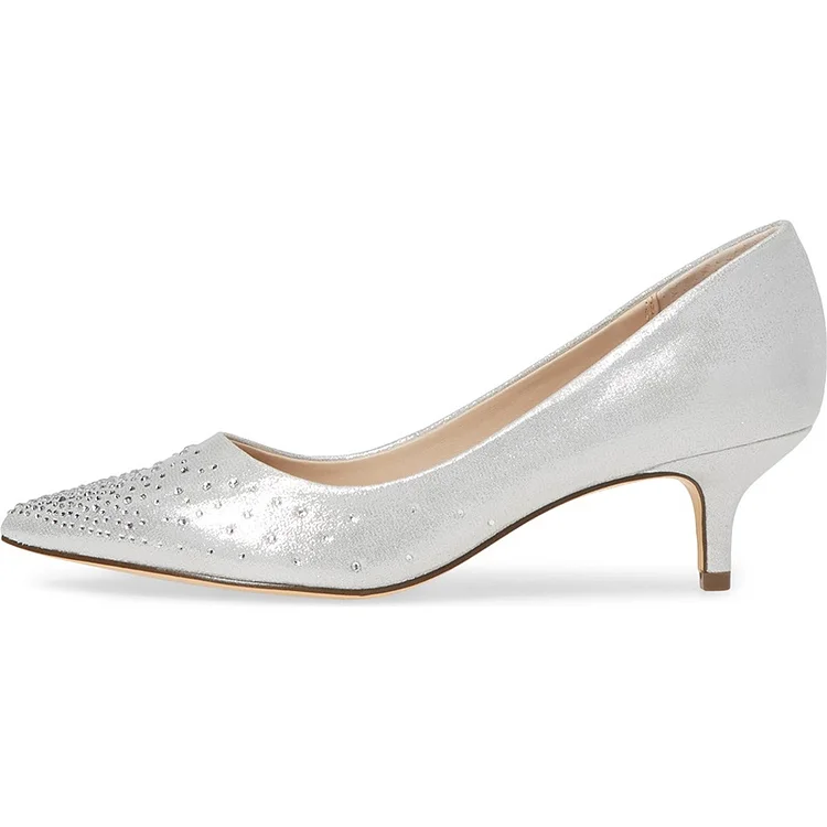 Silver Rhinestone Heels Pointed Toe Stiletto Heel Pumps |FSJ Shoes
