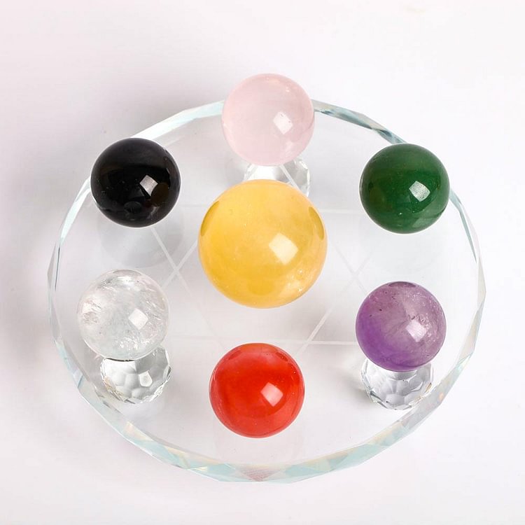Chakra Sphere With Glass Chakra Stand Full Set