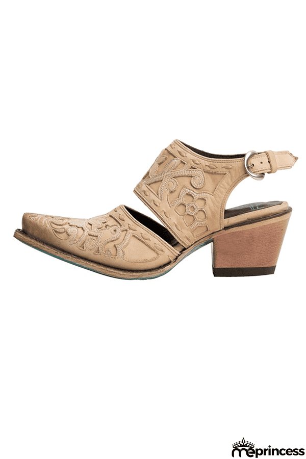 Etching Cut Out Chunky Heels Ankle Mule Boots