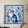 (Counted/Stamped)Blue White Porcelain Cat-11CT Cross Stitch 50*50cm