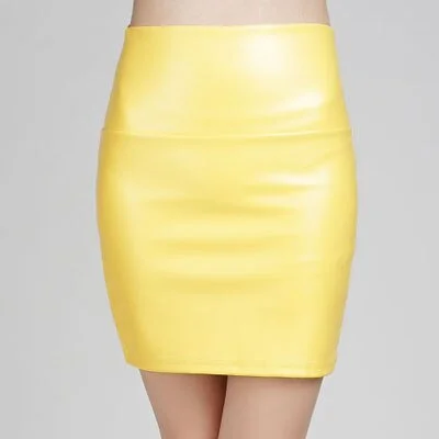 Mini Skirts Women Pencil Skirt Pu Leather High Waist Party Female Sexy Short Woman Bodycon Saias Feminina 20 Candy Colors Skirt