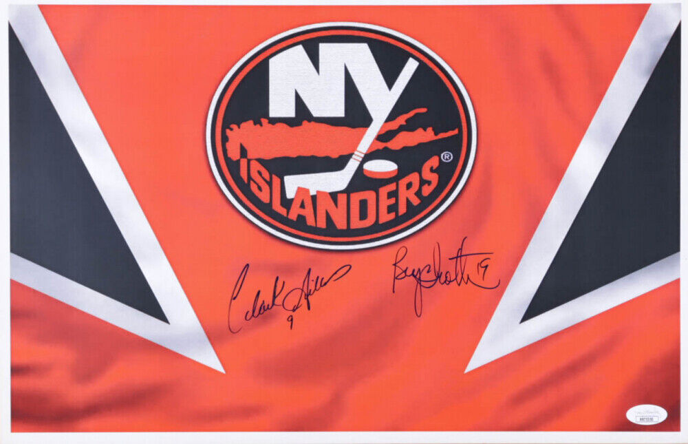 HOF Clark Gillies & Bryan Trottier Signed NY Islanders Hockey 11x17 Photo Poster painting JSACOA