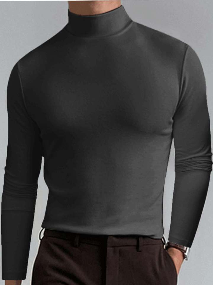 Men's Fall and Winter High Neck Long-sleeved T-shirt Men's Bottoming Shirt Men's Solid Color Tops | 168DEAL