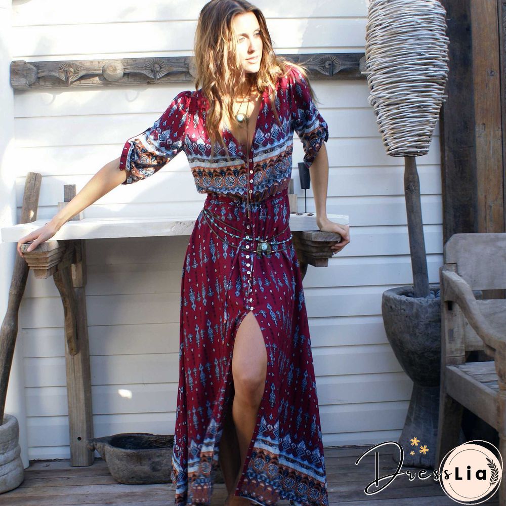 Hippie Gypsy Boho Long Beach Dress Maxi Cover Ups Beachwear