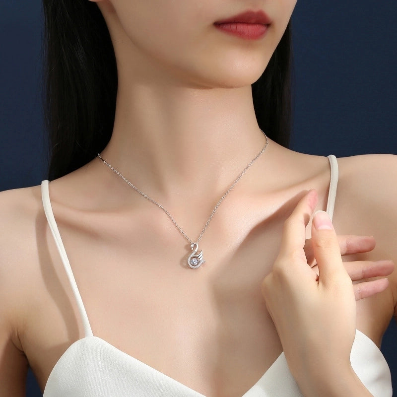 925 Sterling Silver Moissanite Zircon Inlay Swan Pendant Necklace