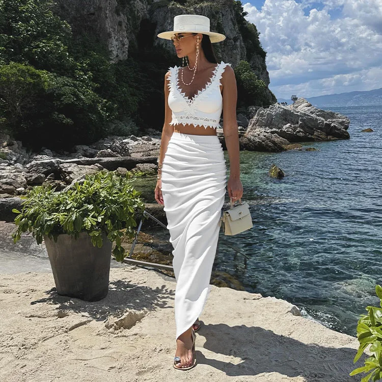 Lace V Neck Bikini Swimsuit and Skirt