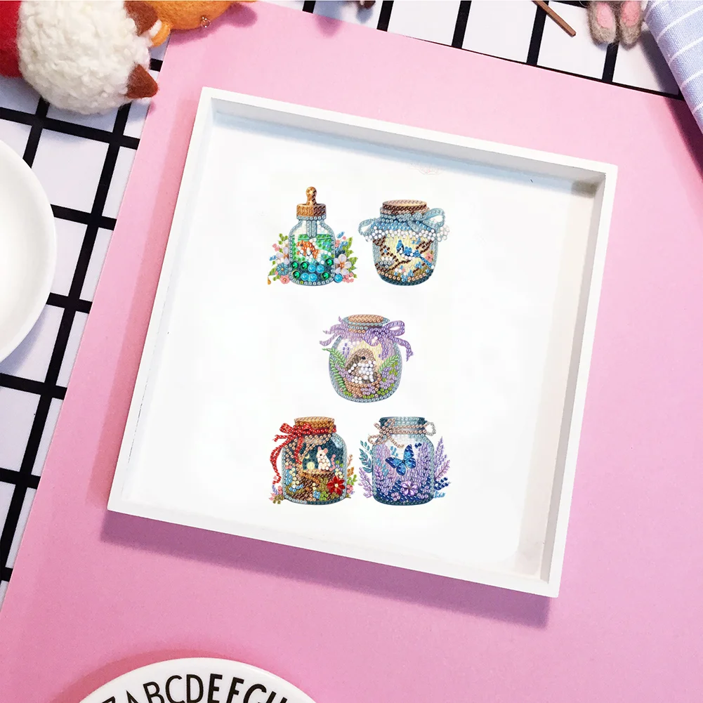 5pcs DIY Animal in Bottle Acrylic Special Shape Diamond Painting Fridge Magnets