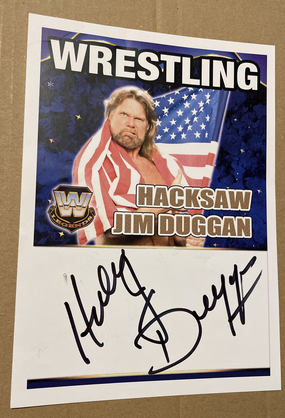 WWE Wrestling “Hacksaw Jim Duggan Hand Signed 8x6 Photo Poster painting Autograph WCW NWA TNA