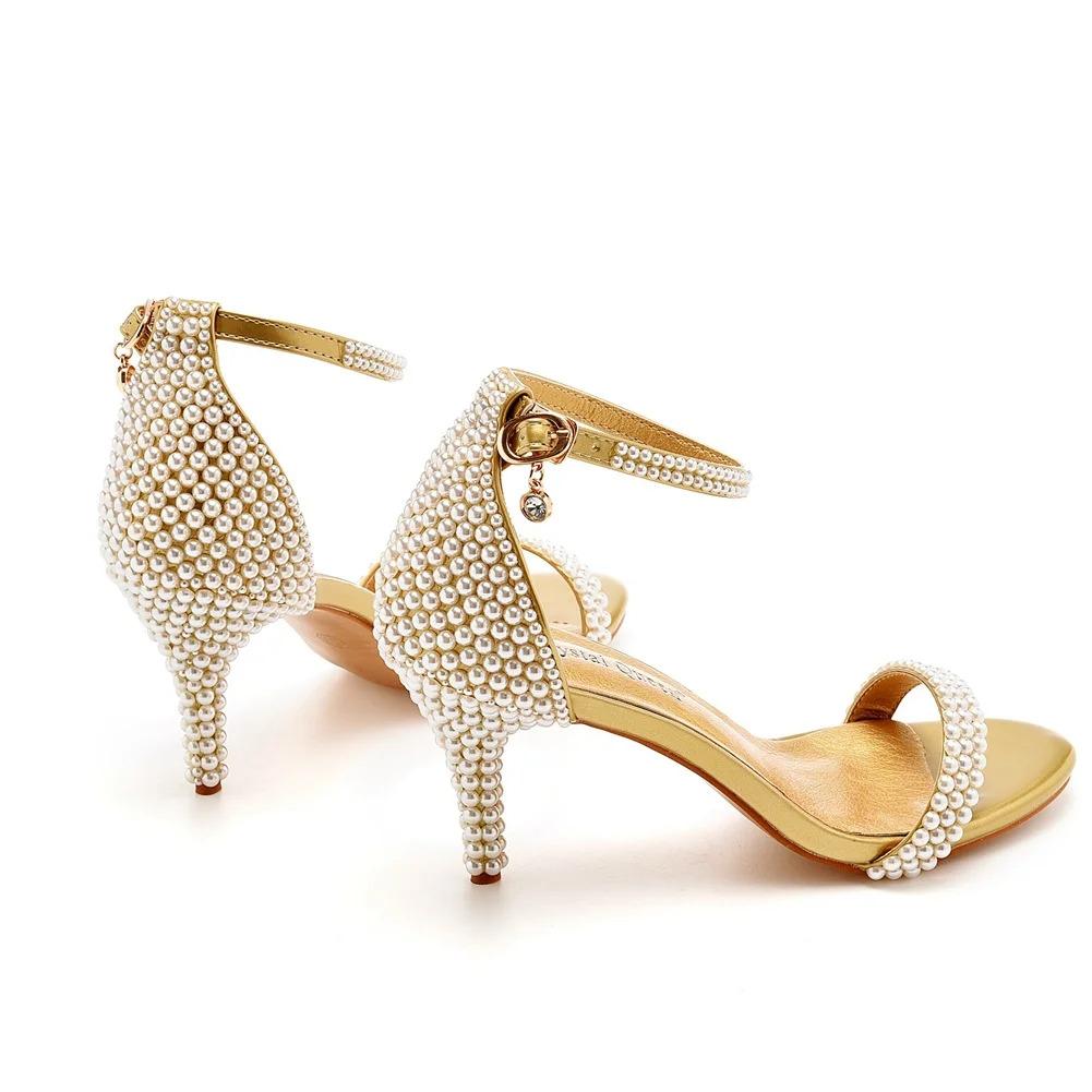 Breakj Breakj Cm Temperament Shallow Word With Fine Heel Sandals Imitation Pearl Wedding Shoes Sexy Fish Mouth Summer Sandals Size Size