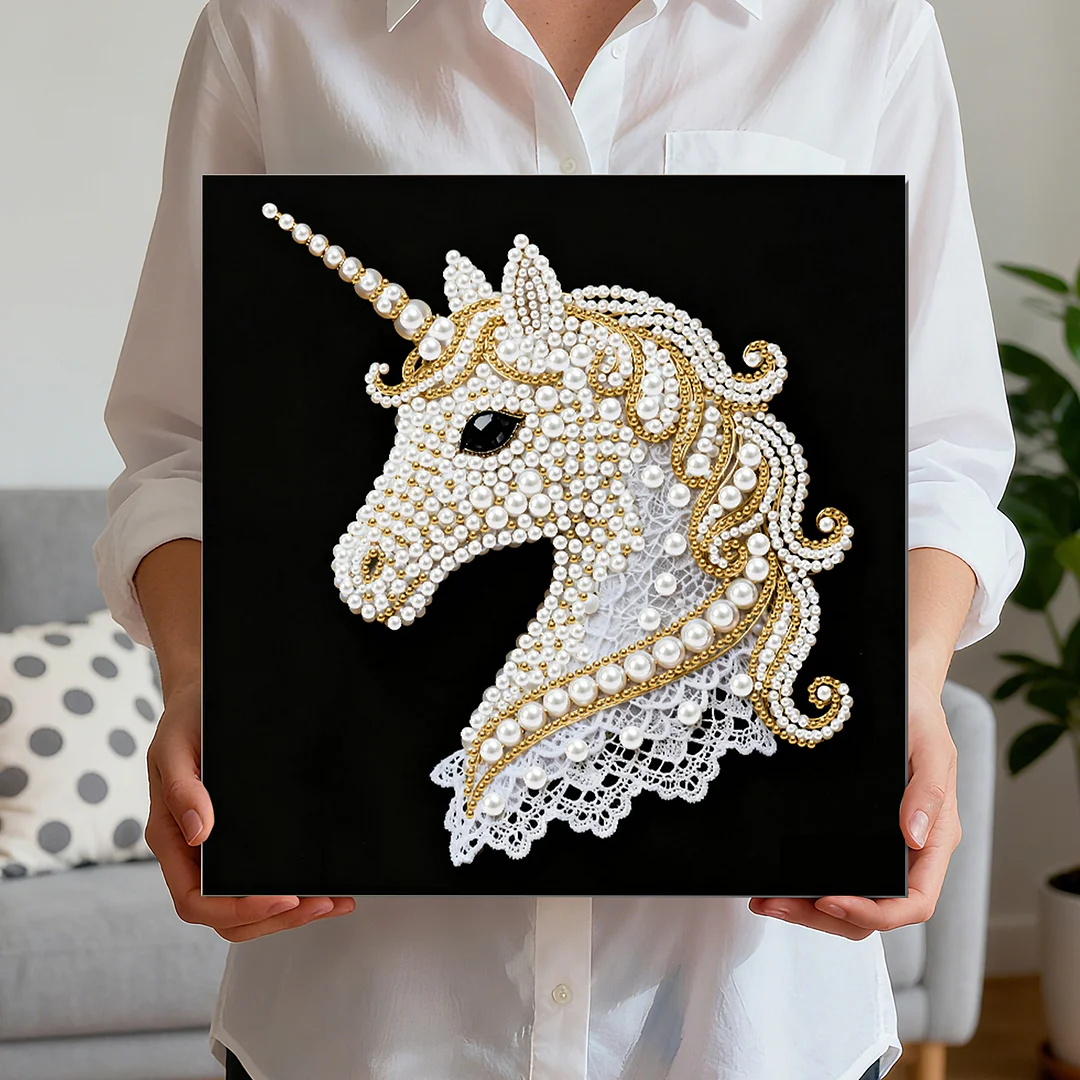 Unicorn DIY Pearl Diamond Art Kit for Adults Home Decor 25x25cm With Frame