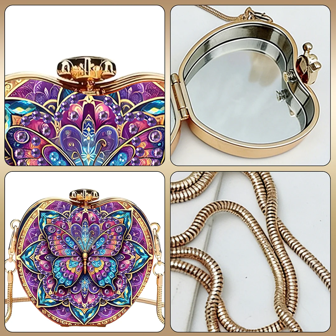 Butterfly B DIY Acrylic Love Diamond Art Painting Card Case Wallet with Chain Small Diamond Painting Crossbody Bag for Adults Women Girls Gift