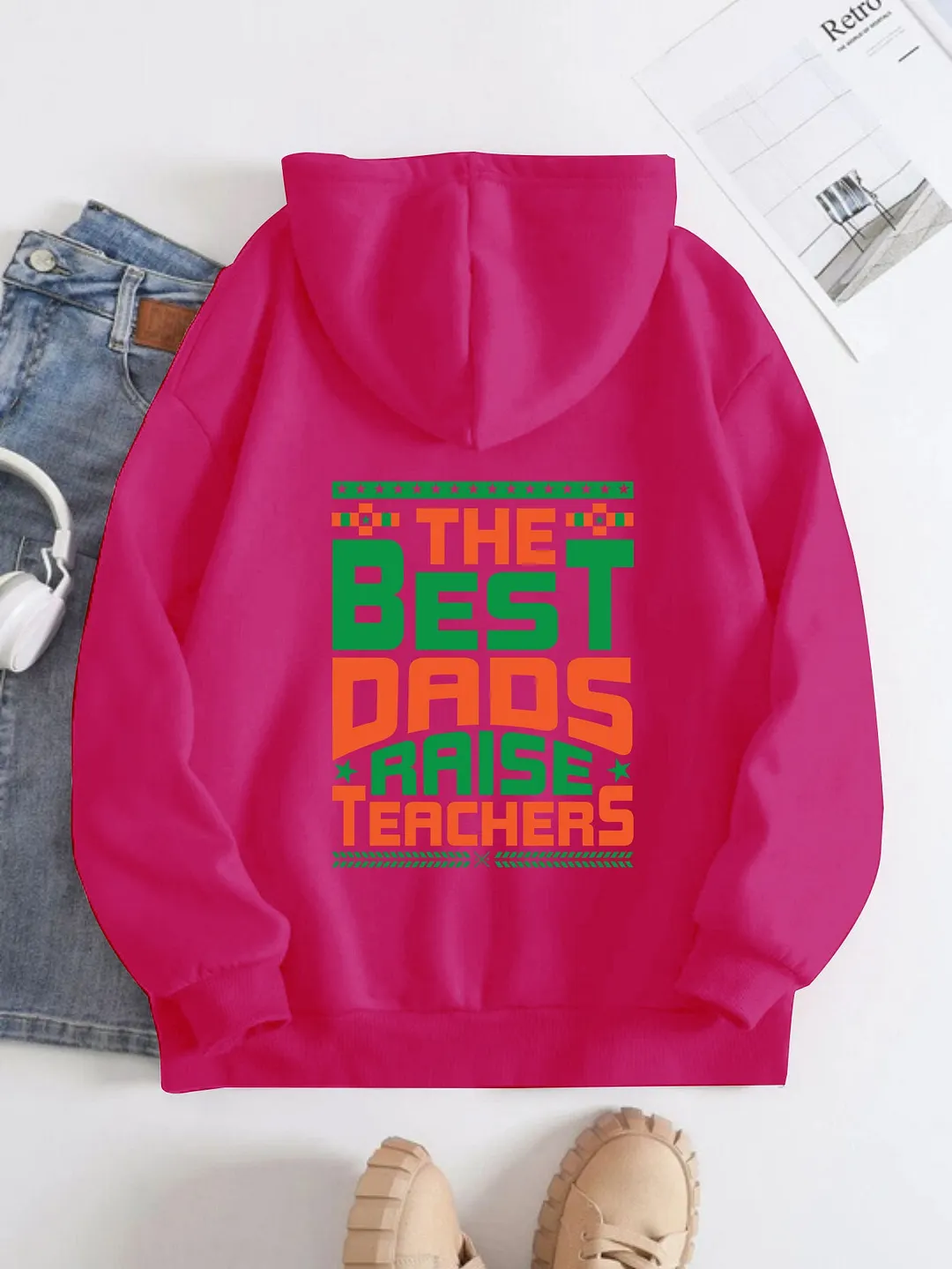 Printed Back Kangaroo Pocket Hoodie Long Sleeve for Women Pattern Best Darios Raise