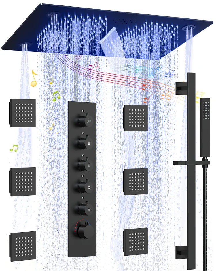Dual LED Music Shower System with Adjustable Spray Heads SFS-1053-BK