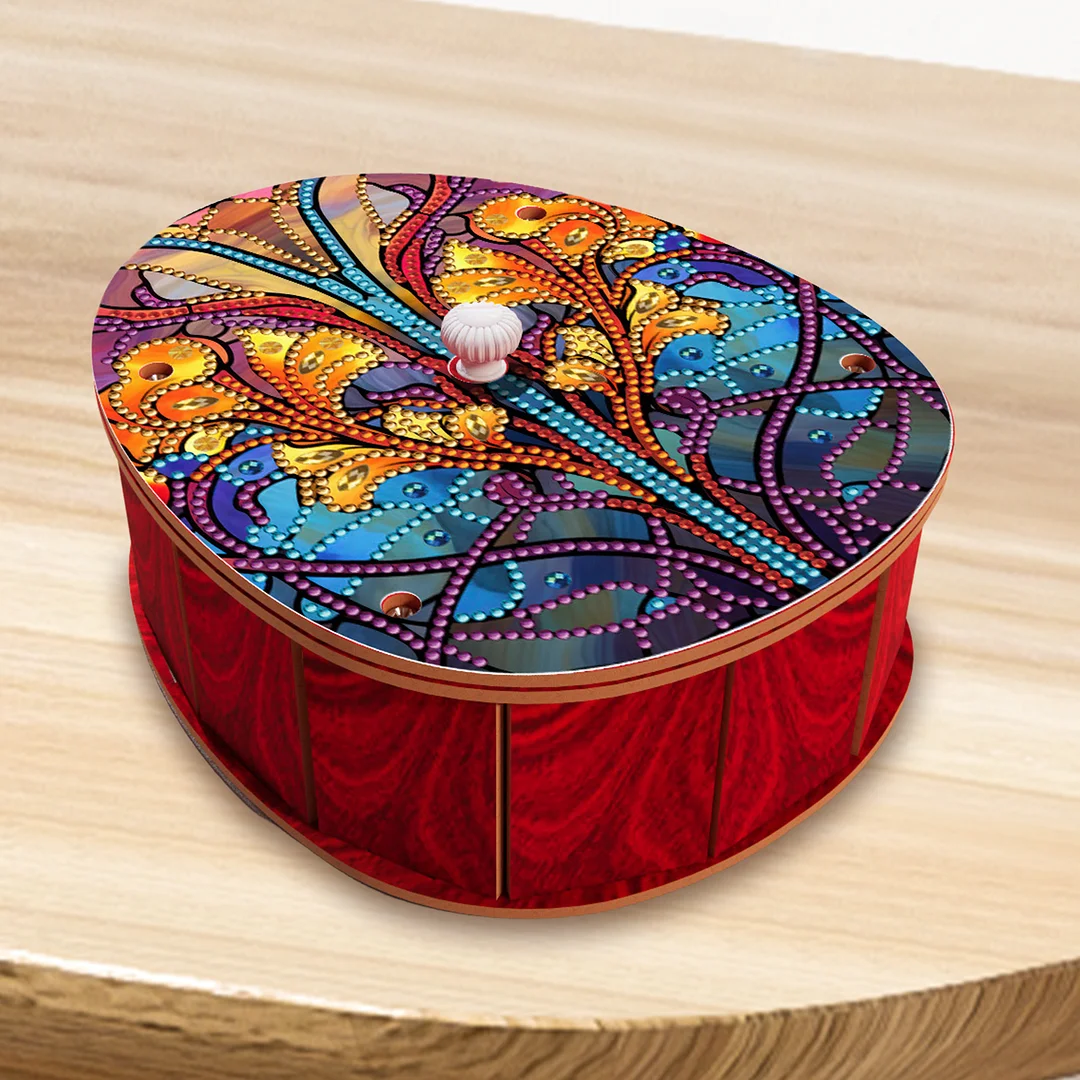 Flower DIY Diamond Art Crystal Painting Storage Box Egg-Shaped Wood Container