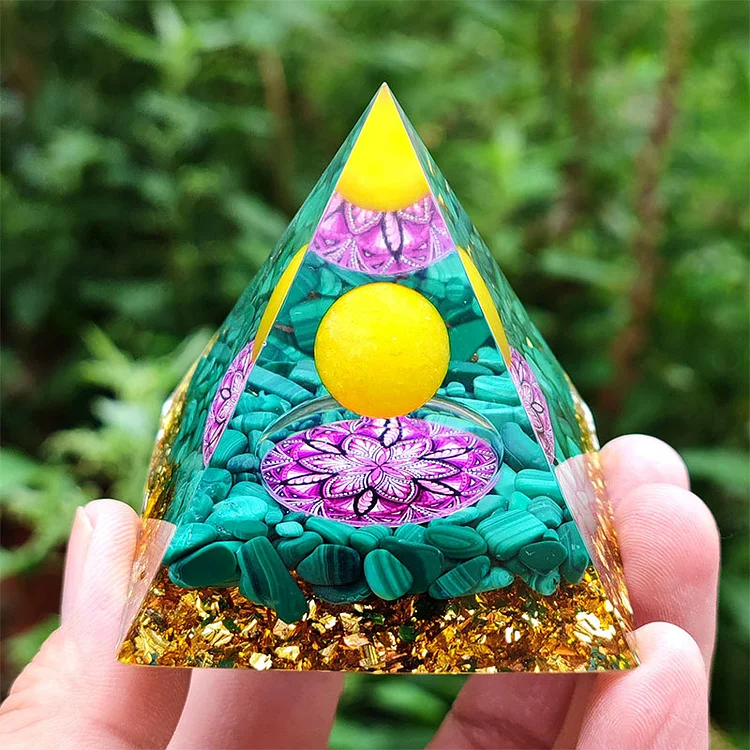 Yellow Jade with Turquoise Orgone Pyramid