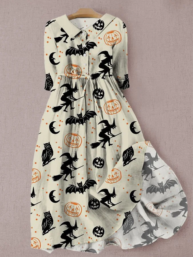 Casual Art Loose Tie Halloween Print Dress