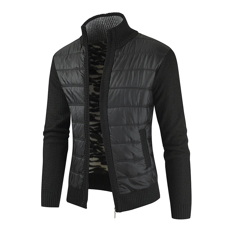 Men's Outdoor Fleece Thickened Stitching Stand Collar Cardigan Jacket
