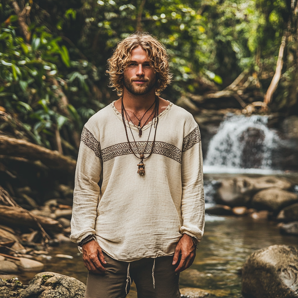 Men's Bohemian Holiday Style Vintage Printed Casual Long Sleeve Top-inspireuse