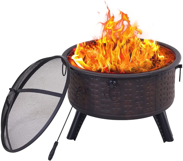 Grand Patio 26" Fire Pits for Outside Steel Wood Burning Firepit with Fire Pit Poker and Cover for Backyard ,Garden,Camping