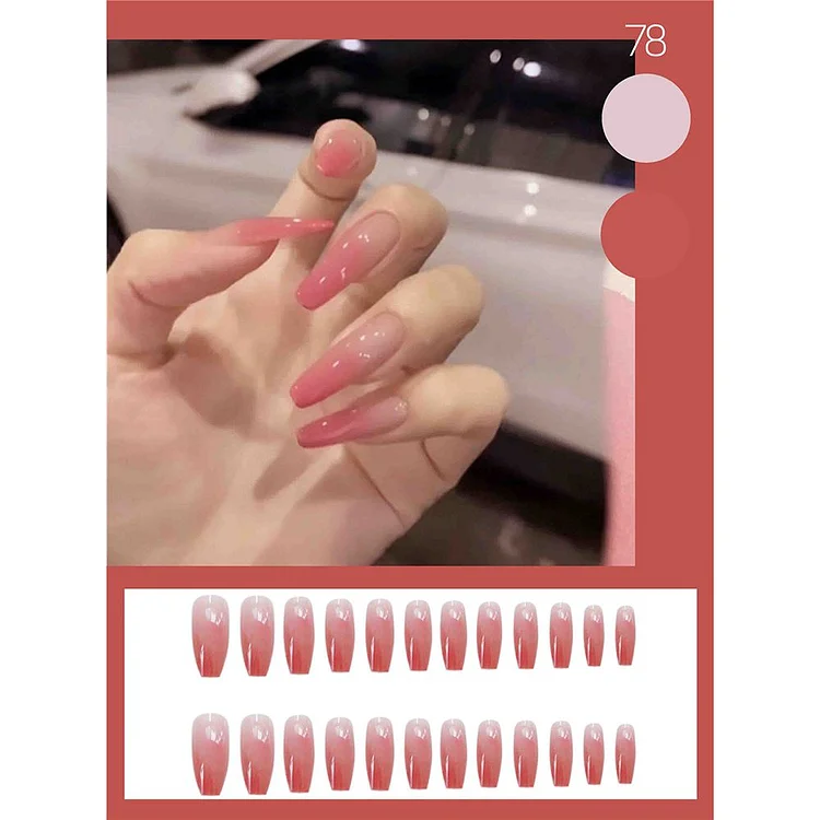 24pcs fake nail with design Sakura Gradient Long Coffin False Nails Ballerina Fake Nails Full Cover Nail Tips Press On Nails