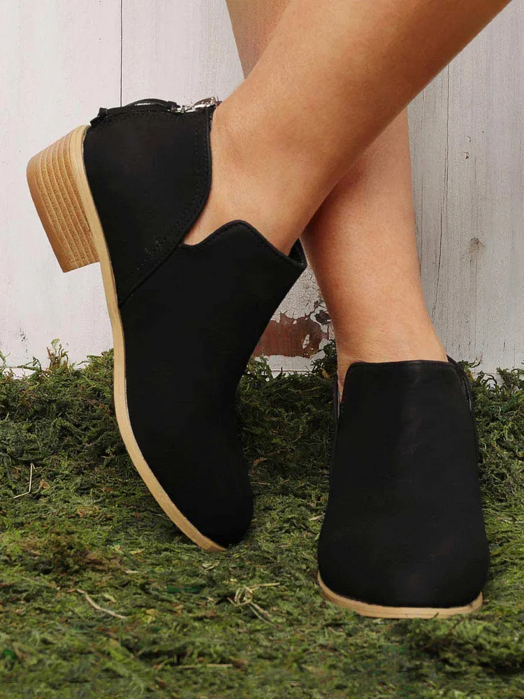 Chunky Heel Zipper Pu Shoes
