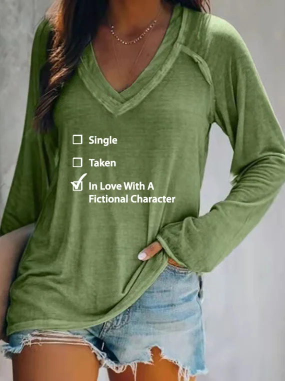 Single Taken In Love V-neck Long Sleeve T-shirt