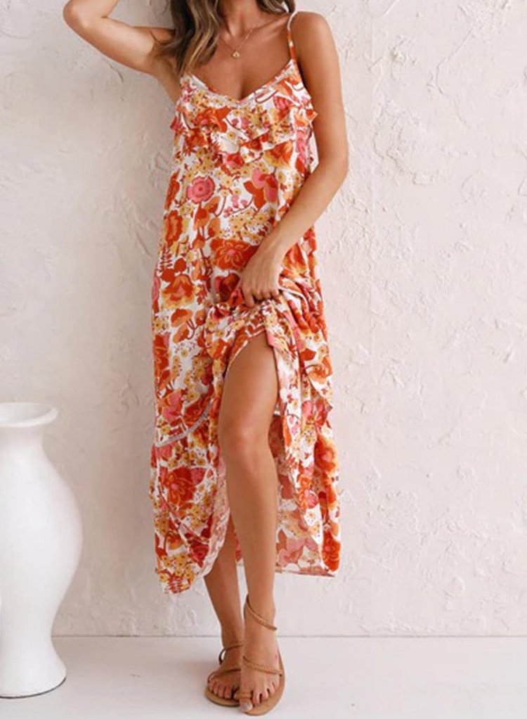 Women's Dresses Floral Ruffle Cami Midi Dress