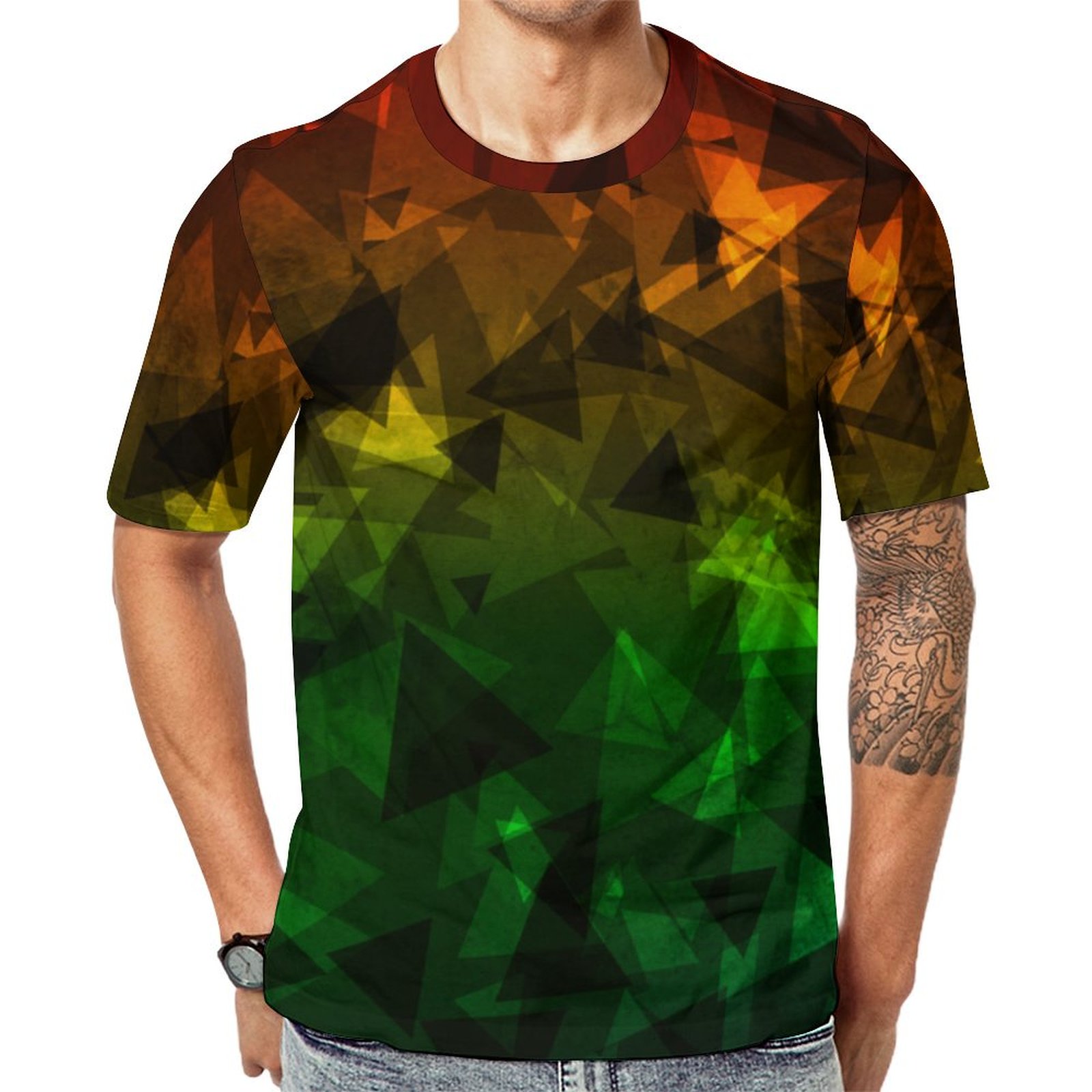 Green Yellow Red Triangle Short Sleeve Print Unisex Tshirt Summer Casual Tees for Men and Women Coolcoshirts