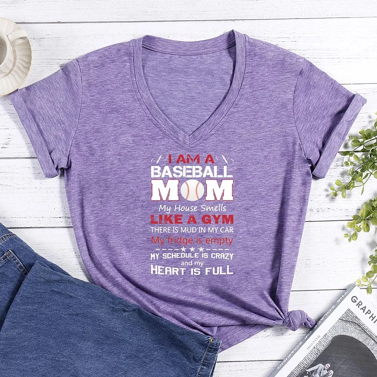 Baseball mom V-neck T Shirt