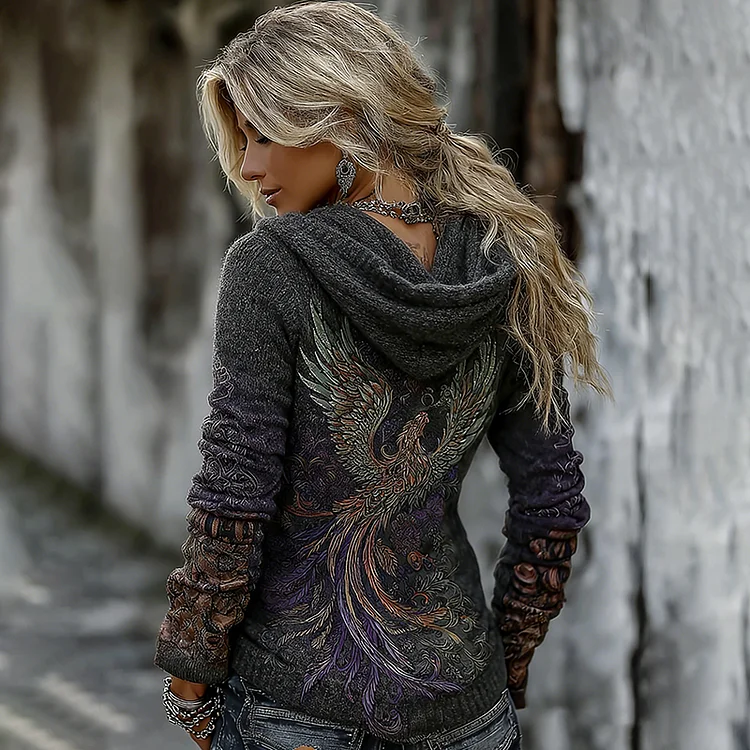 Women's Vintage Viking Style Phoenix Print Sweater