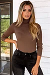 Too True Brown Ribbed Turtleneck Bodysuit