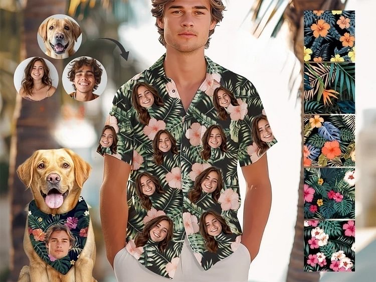 Custom Pet Dog Face Hawaiian Shirt, Vacation Tropical Pattern Shirt for Men Women