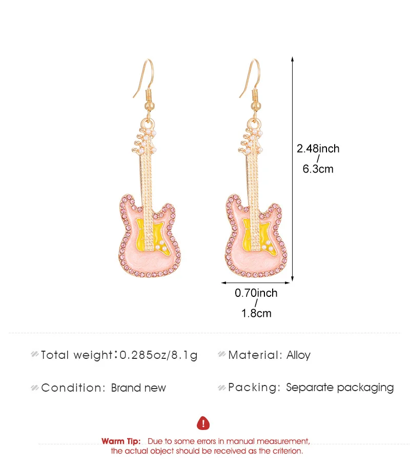 Oil Drip Zirconia Guitar Gold Plated Earrings