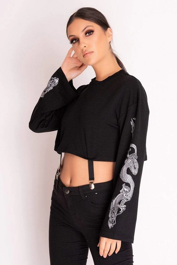 Black Dragon Sleeve Cropped Jumper Katch Me