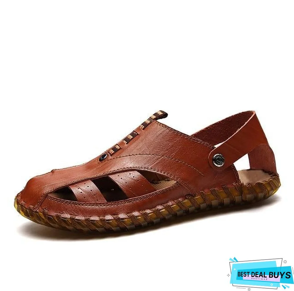 Men's Genuine Leather Sandals Breathable Beach Casual Sandal Shoes