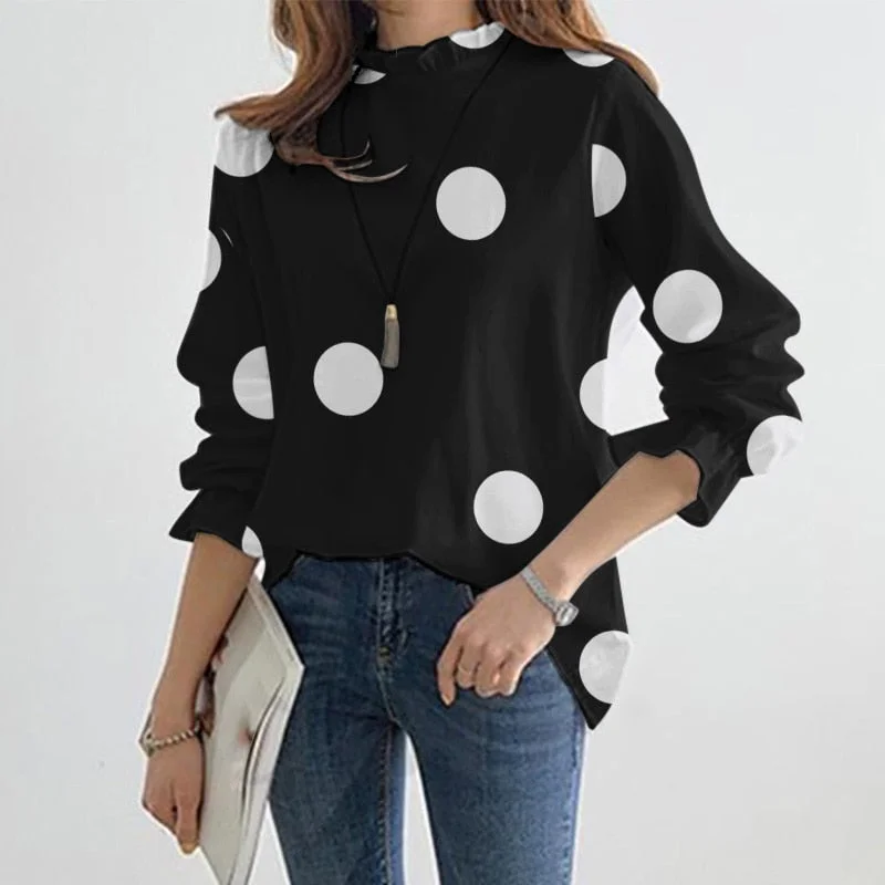 Fashion Women Polka Dots Print Shirts ZANZEA 2022 Spring Elegant Vintage O Neck Blouses Tunic Tops Long Sleeve OL Party Blusas