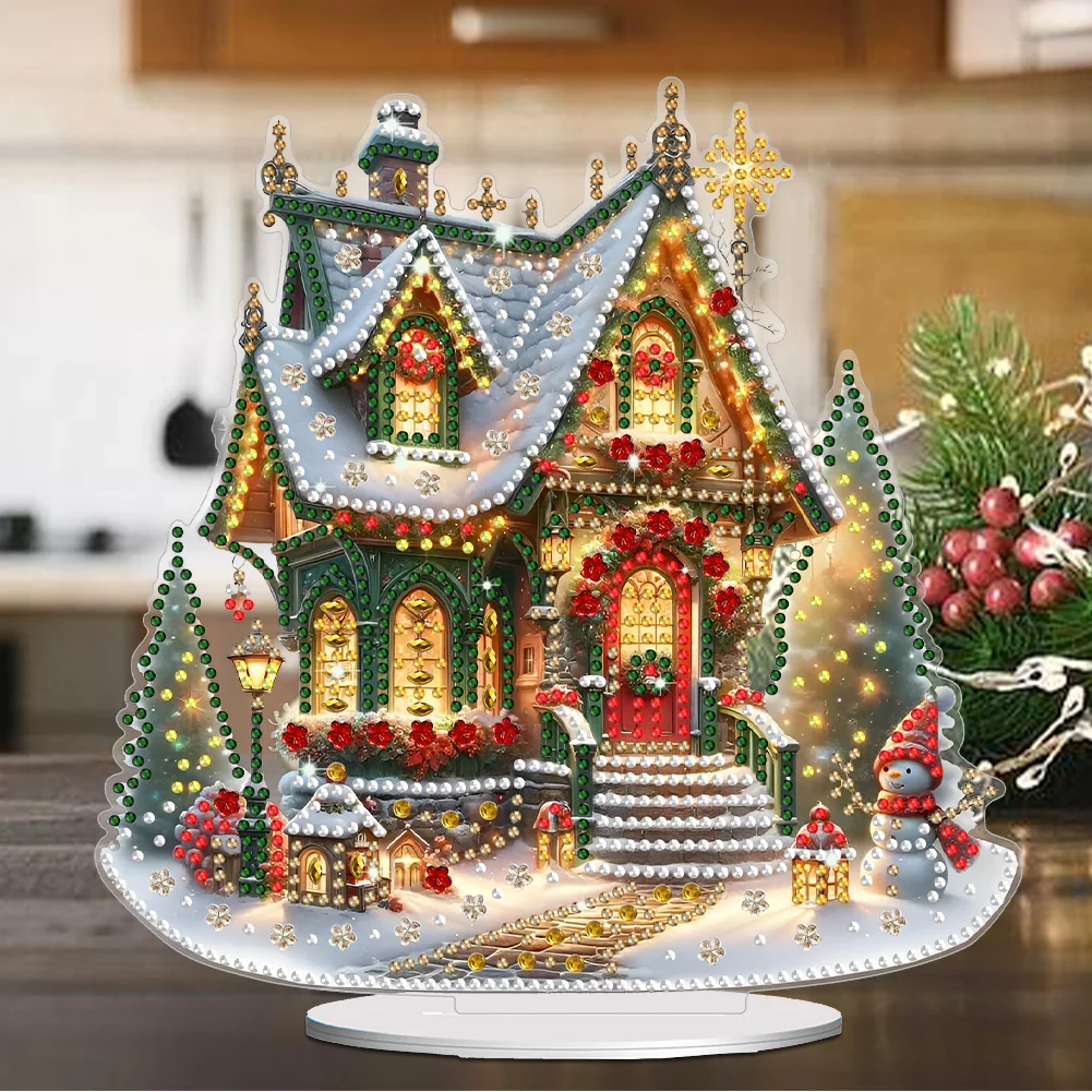 DIY Christmas House Acrylic Special Shaped Decor Desktop Diamond Art Kits for Home