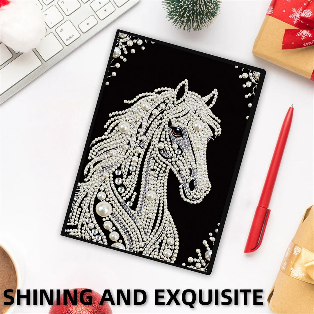 Horses Partial Pearl DIY 50 Pages A5 Diamond Painting Notebook Special Shaped Diamond Art Diary Book Kits Wireless Strip 5D Crystal Art Paintings Sketchbook for Art Drawing