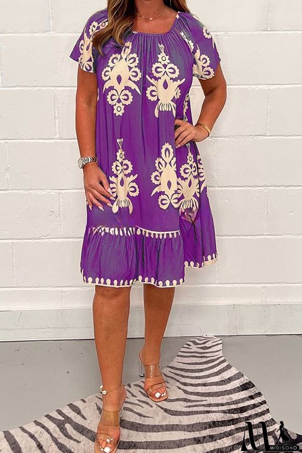 MidiSono - Geometric Pattern Multi Print Square Neck Dress