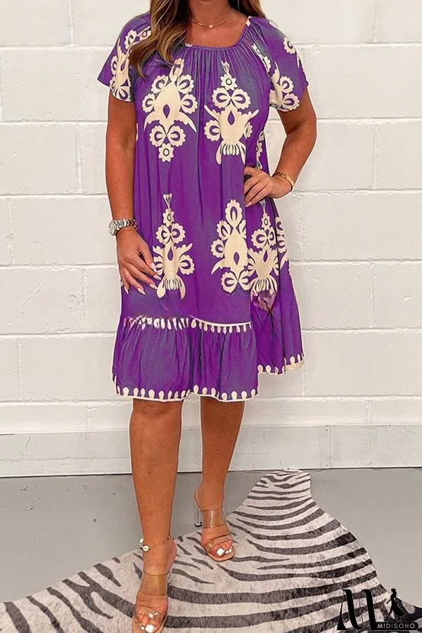 MidiSono - Geometric Pattern Multi Print Square Neck Dress