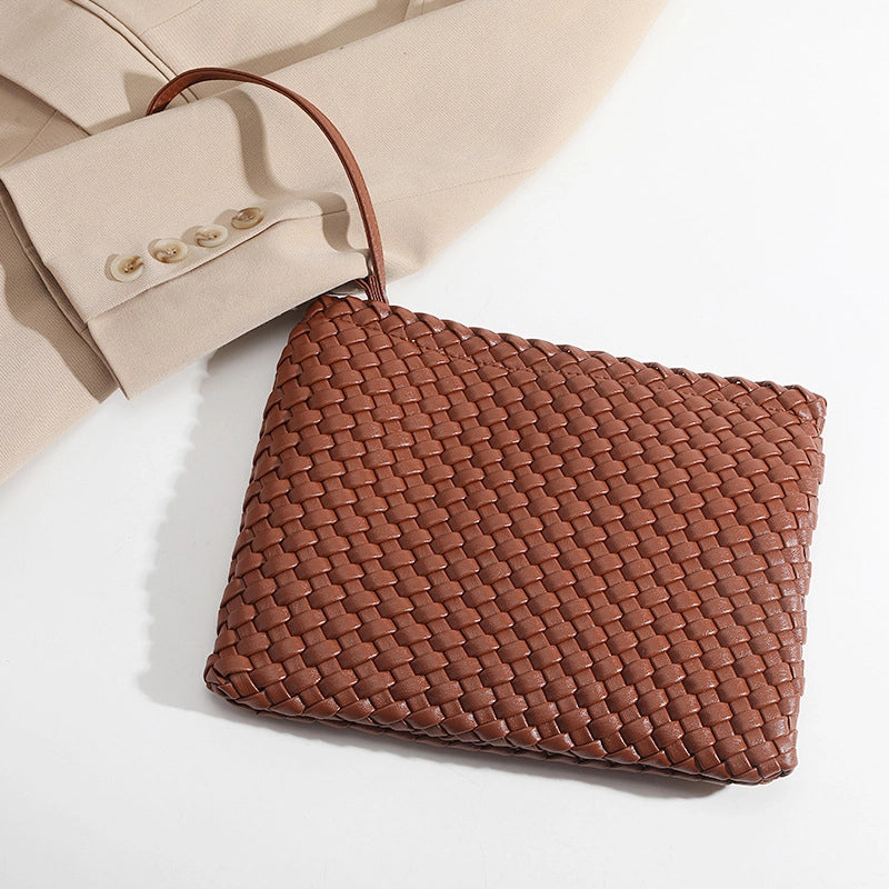 Women’s Solid Color Pu Leather Weave Zipper Wallets